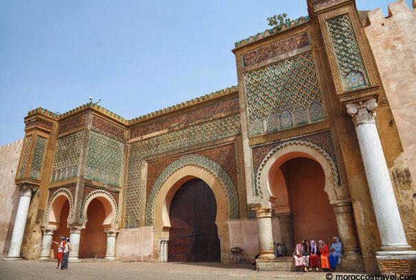 MEKNES, MOROCCO - JUNE 01, 2017: Bab Mansour Gate in Meknes (the gate finished in 1732). Meknes is one of the four Imperial cities of Morocco and the sixth largest city by population in the kingdom.