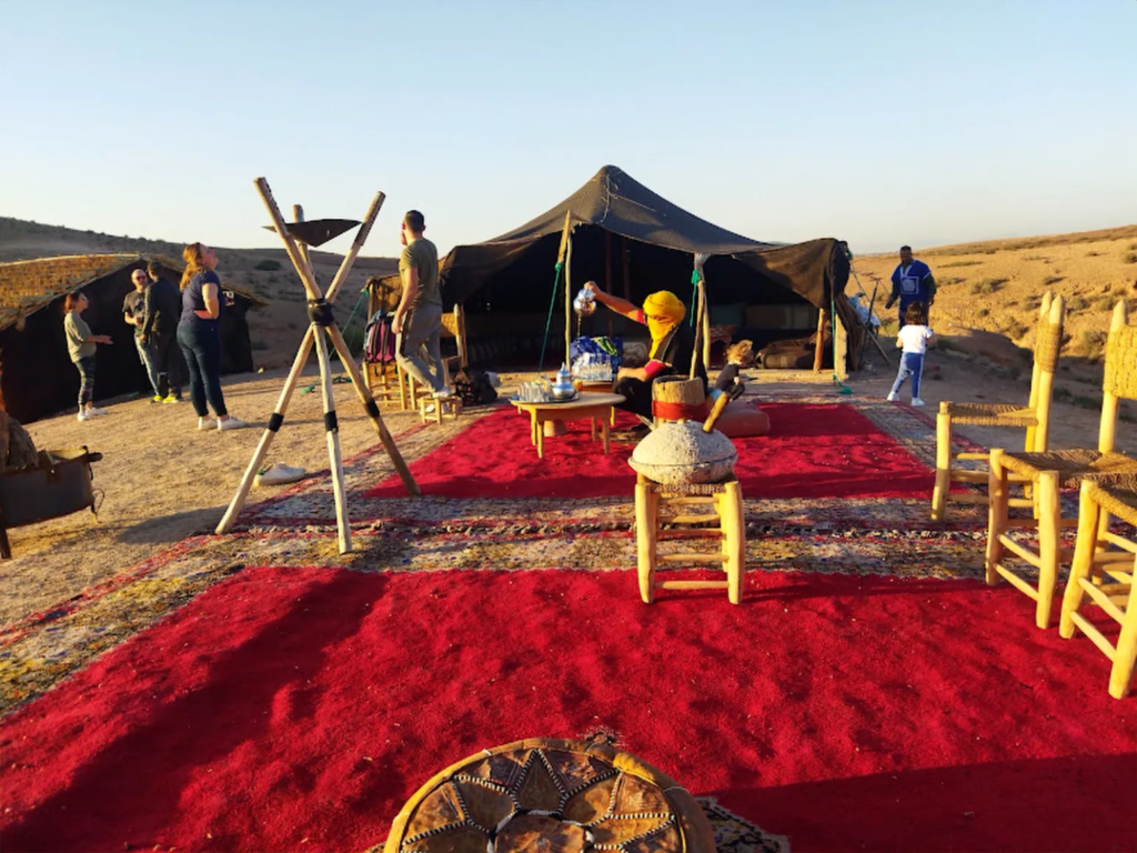 Berber tent lounge at a luxury camp in the Agafay desert