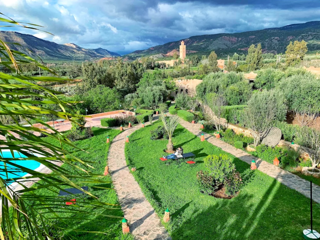 Green gardens and olive trees in the Atlas foothills