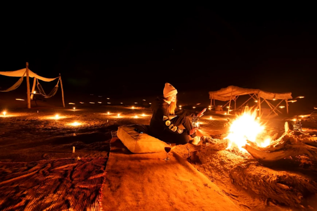 Campfire at a Sahara desert camp